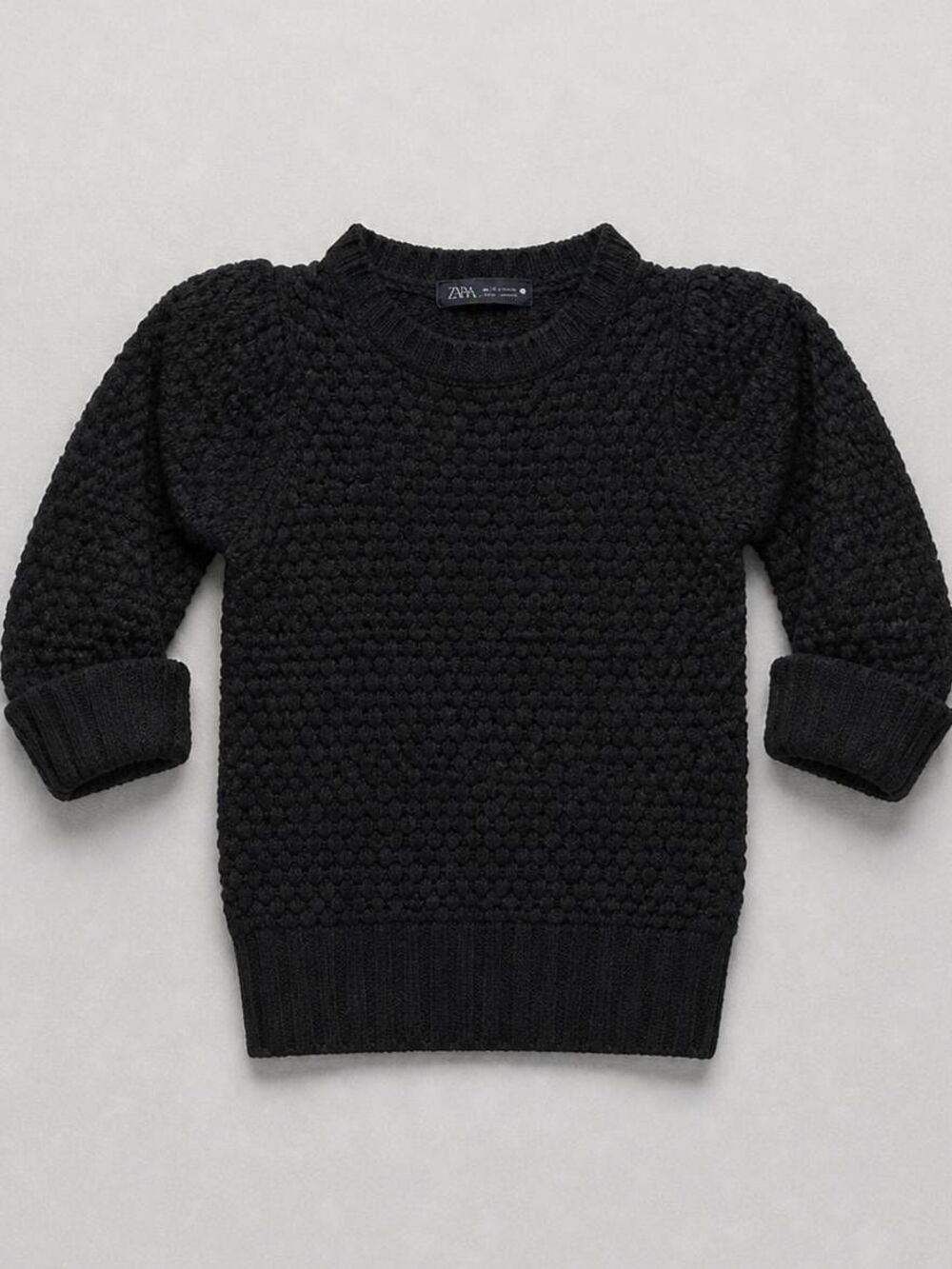 🔥Zara Black Textured Knit 3/4 Poof Sleeve Sweater Small